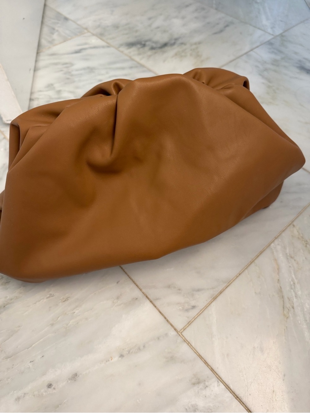 Women's Soft Gathered Clutch Bag in Cognac Brown The Pouch Bottega Inspired